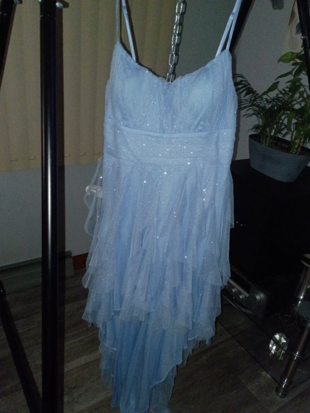 Pear Culture Blue Glittery Mesh Dress